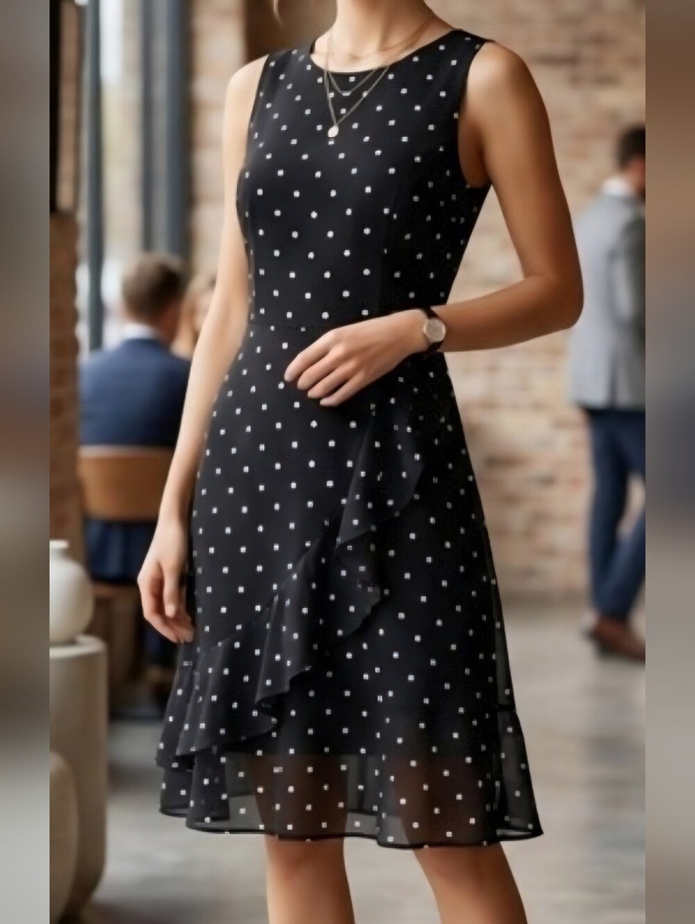 Maison Jules Ruffled Polka Dot A-Line Sleeveless Dress S